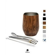 BALIBETOV Modern Yerba Mate Gourd Set - Double Walled 18/8 Stainless Steel Mate Cup - Includes a Lid, Two Bombillas and a Cleaning Brush (Wood)