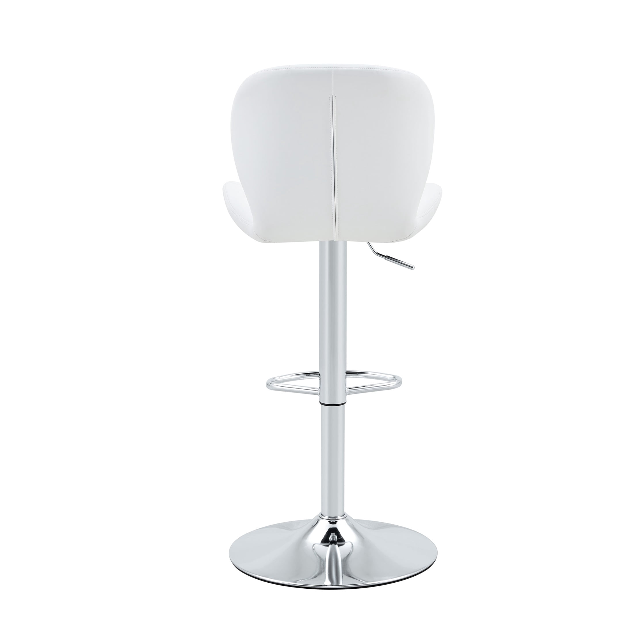 Bar Stools Set of 2, White PU Leather Upholstered Adjustable Swivel Barstools, Adjustable Height Bar Chairs with Silver Metal Base & Footrest for Kitchen Island, Pub, Bar
