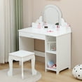 thumbnail image 2 of Trilenars Girls Vanity with Lighted Mirror, 2 In 1 Vanity Table & Stool, Adjustable LED,Makeup with Drawer & Open Shelves for 3-9 Yrs Girls,White, 2 of 8