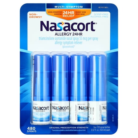 Nasacort Allergy 24-Hour Non-Drip Nasal Spray (120 sprays, 4 Pack)