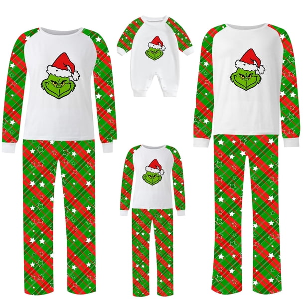 Conjuntos de pijamas navideños familiares a juego Grinch 2024, pijama de Grinch con parte superior y pantalones de pijama a cuadros, pijama de Grinch para niños y adultos para la familia, 6 Meses
