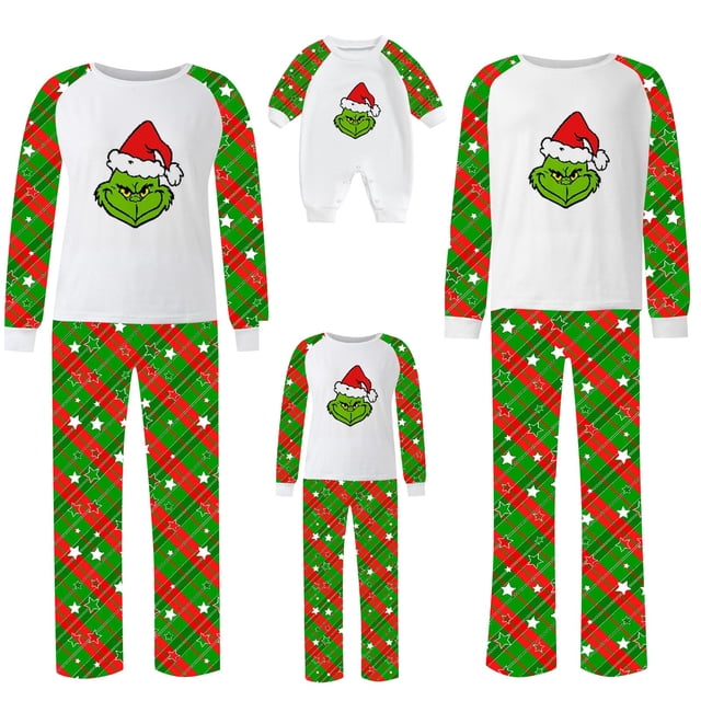 Conjuntos de pijamas navideños familiares a juego Grinch 2024, pijama de Grinch con parte superior y pantalones de pijama a cuadros, pijama de Grinch para niños y adultos para la familia, 4 Años