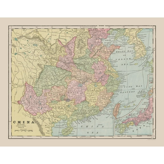 Historic Map - China - Cram 1892 - Vintage Wall Art