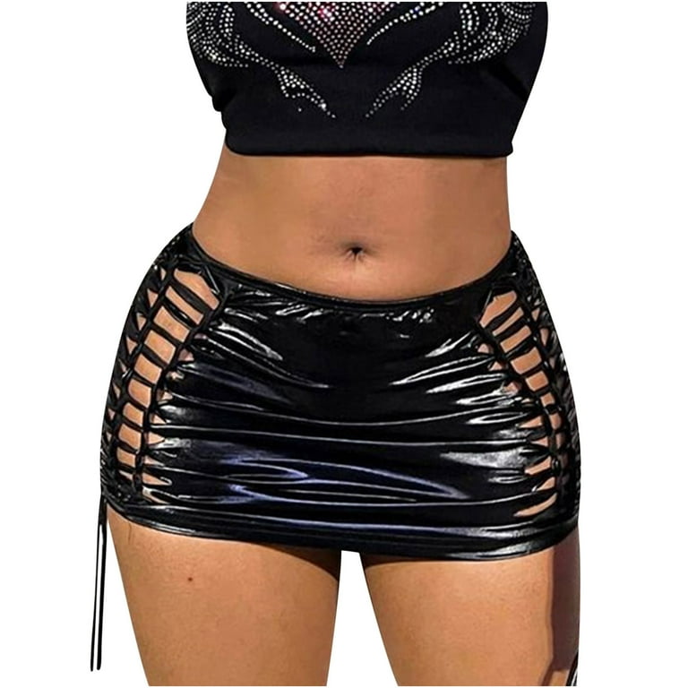 White vinyl top lace up skirt