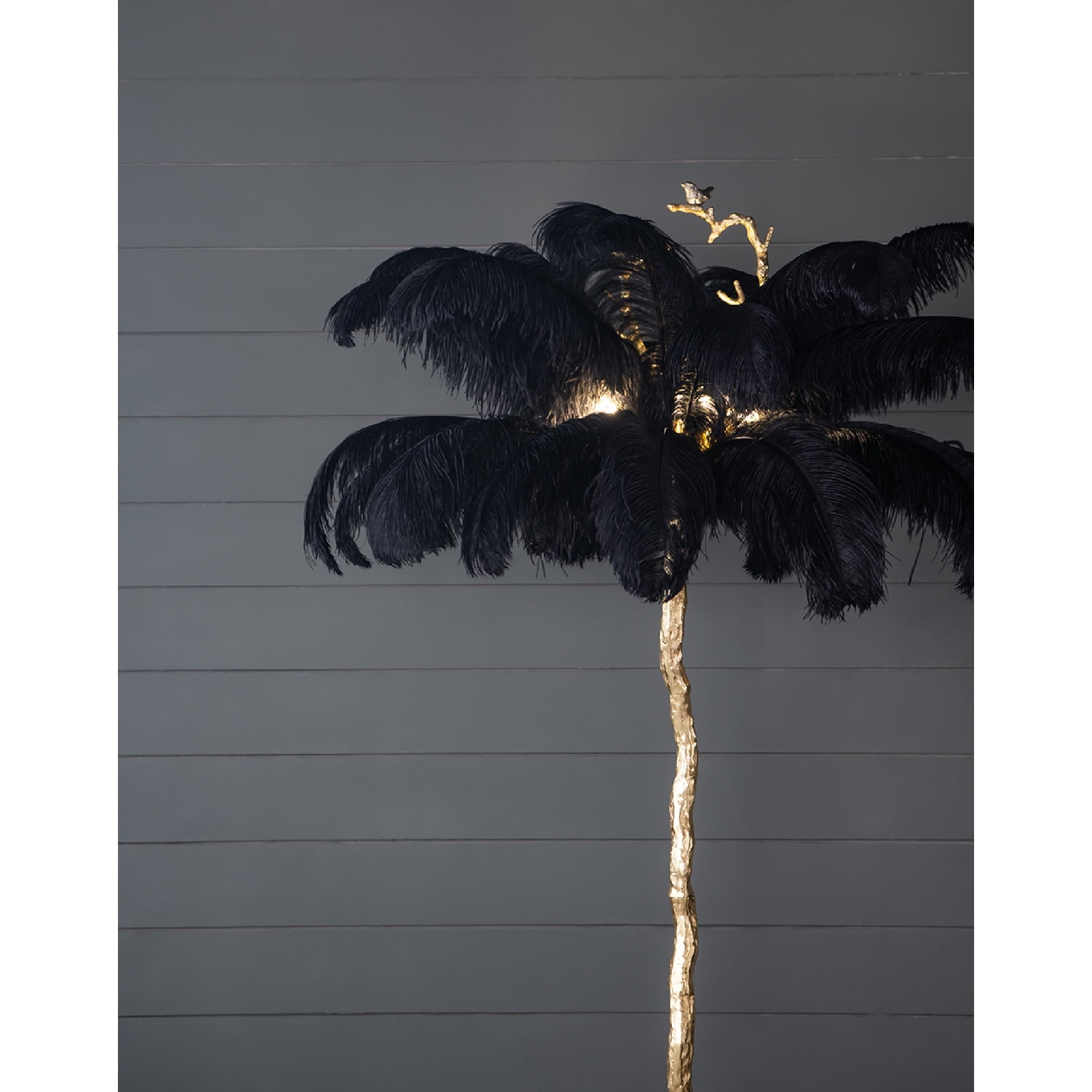 Feather Floor Lamp - Elegant Black Gold Lamp - Rococo Style Lighting for Living Room Bedroom
