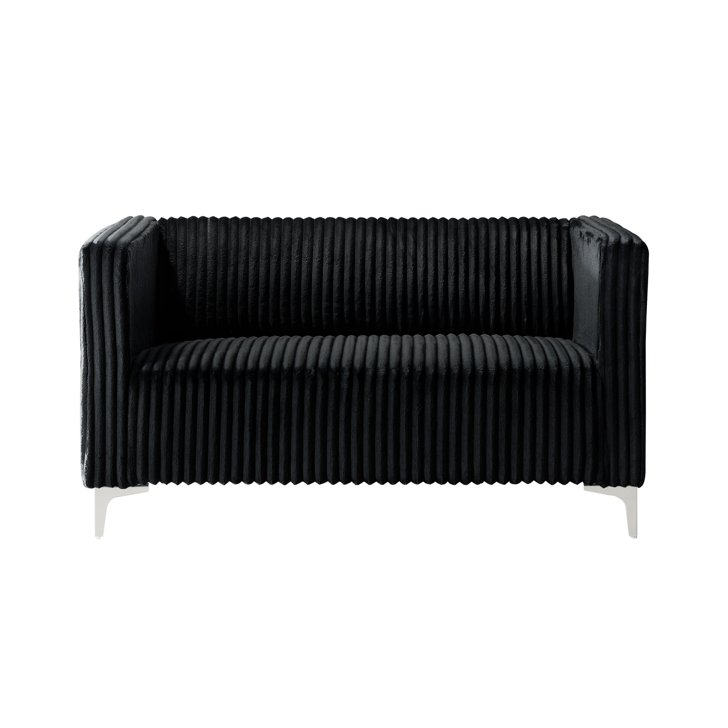 Home Design Gavin 2-Piece Velvet Living Room Set with Loveseat and Sofa, Square Arm Design, Channel Tufted Upholstery, Black