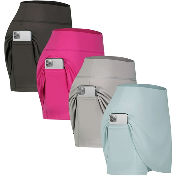 4 Pack: Women's Active Skort Lightweight Comfy & Breathable Tennis Golf Skirt (Available in Plus Size)