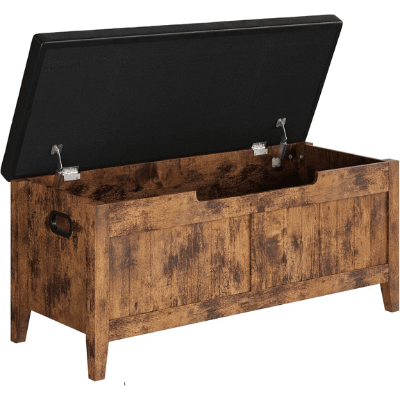 39.4” Storage Bench Wooden Chest Storage Box with 2 Safety Hinges Modern Entryway Benches with Flip-Top  for Living Room, Bedroom, Easy Assembly