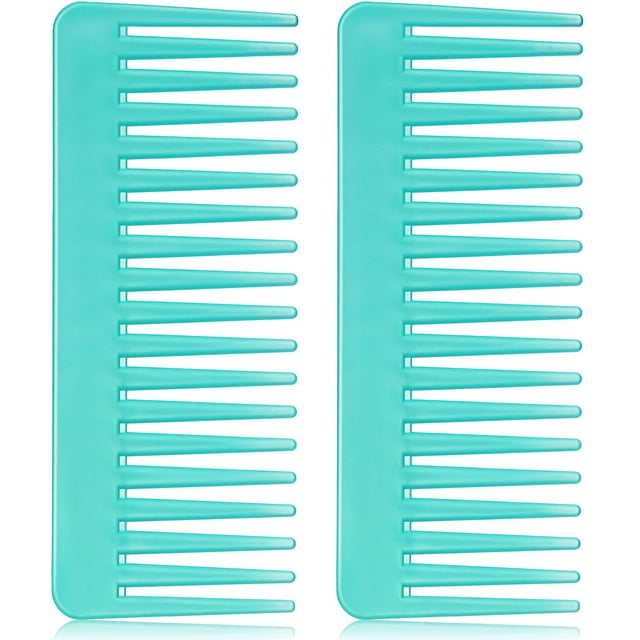 Wide Tooth Comb for Curly Hair Wet Dry Hair, No Handle Detangler Comb Styling Shampoo Comb (Cyan, 2 Pieces)