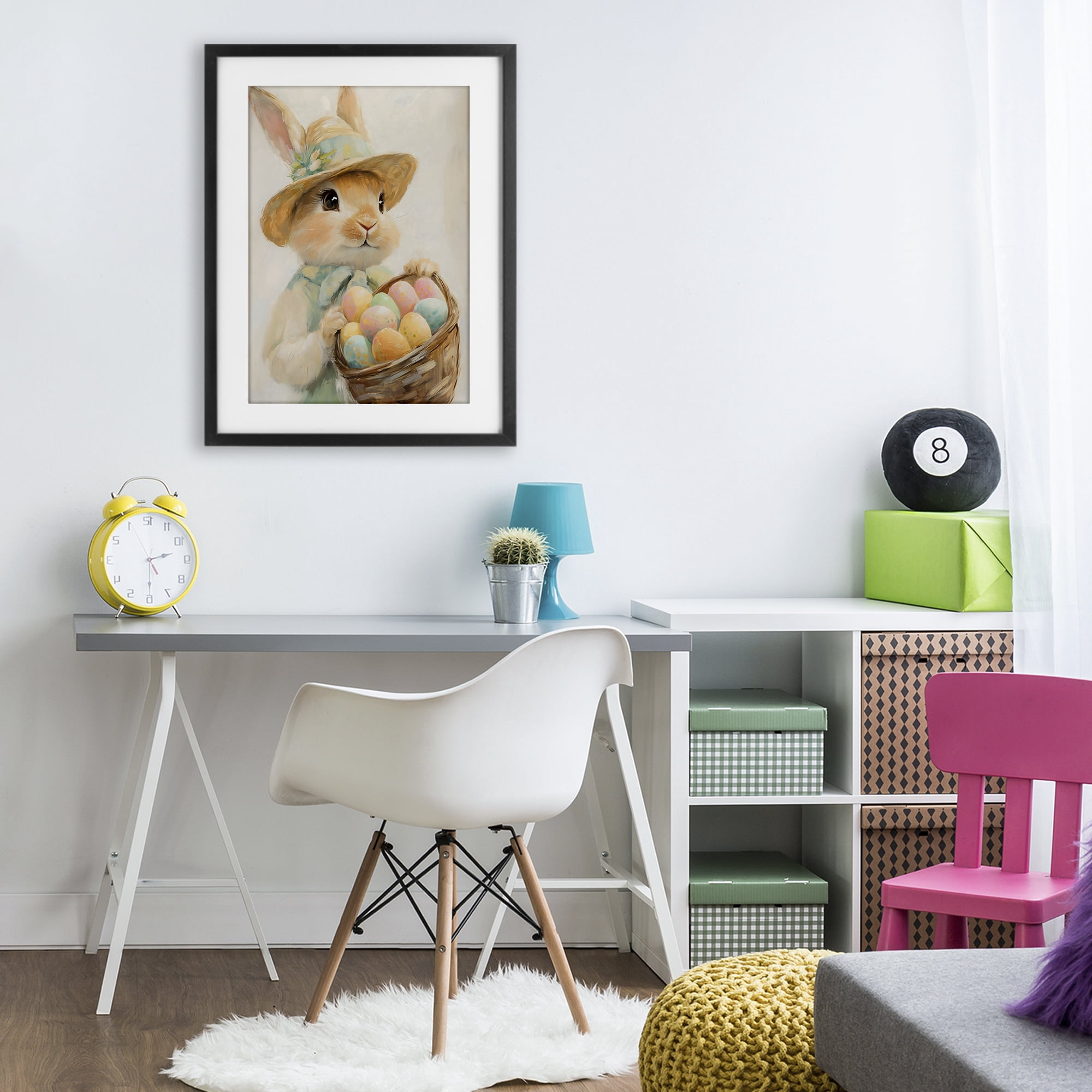 Stupell Industries Easter Egg Basket Rabbit Black Framed Print Under Glass, design by The Prints Vibe