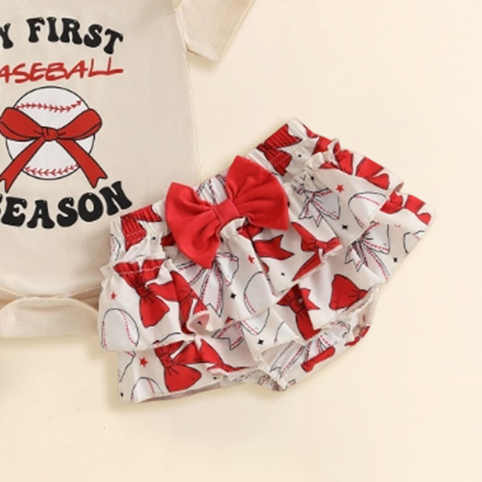 Faraee 0-18 Months Newborn Infant Baby Girl Clothes Ruffle Short Sleeve Romper Shorts Set Bowknot Floral Summer Outfits Red