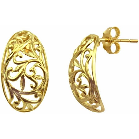 US GOLD Handcrafted 10kt Yellow Gold Diamond-Cut Filigree Earrings