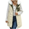 thumbnail image 5 of Long Puffer Vest for Women Fleece Lined Hooded Sleeveless Solid Padded Outerwear Jacket with Pockets Army Green M, 5 of 9
