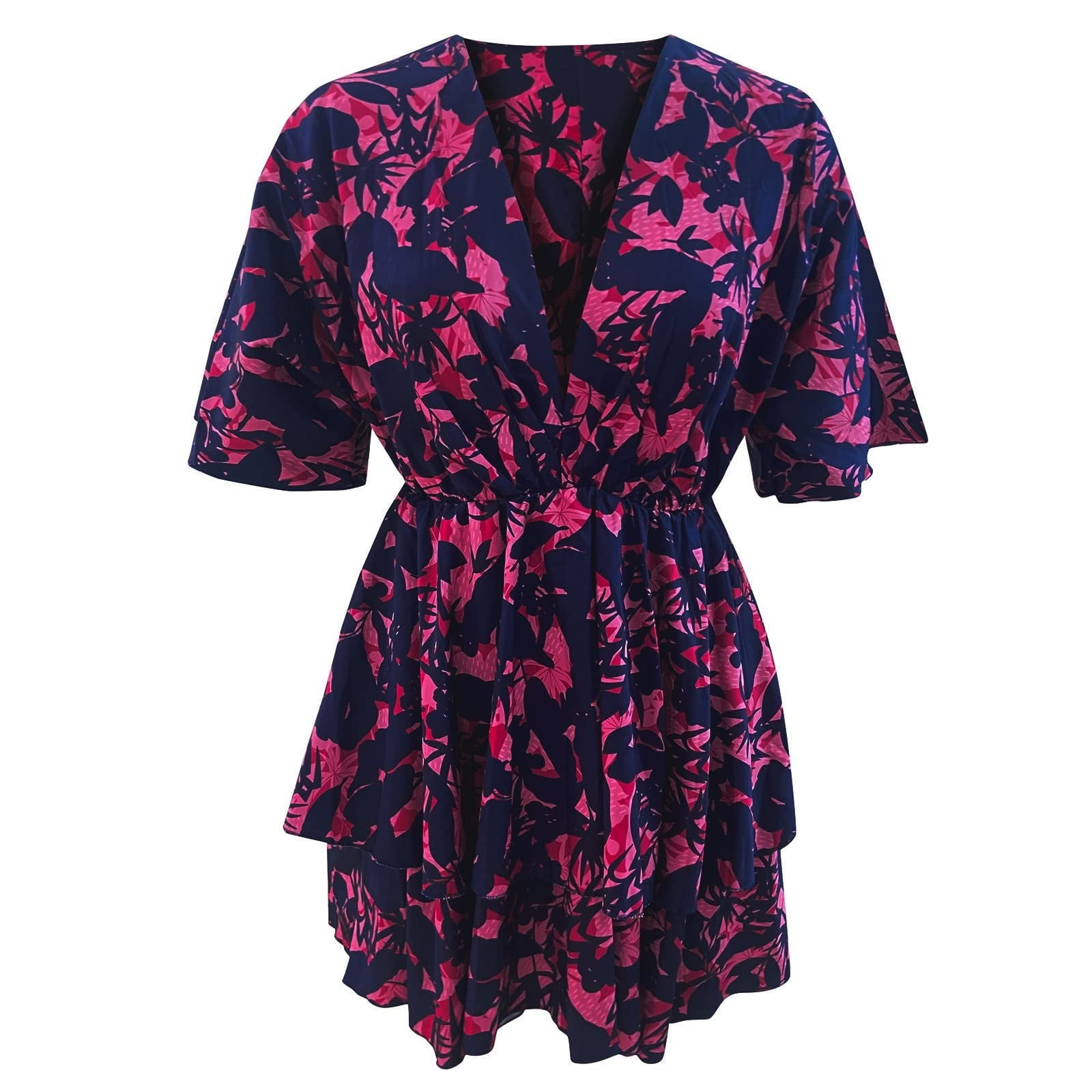 pstuiky Summer Dress Women Dress Half Sleeve Printed Hem Frilly
