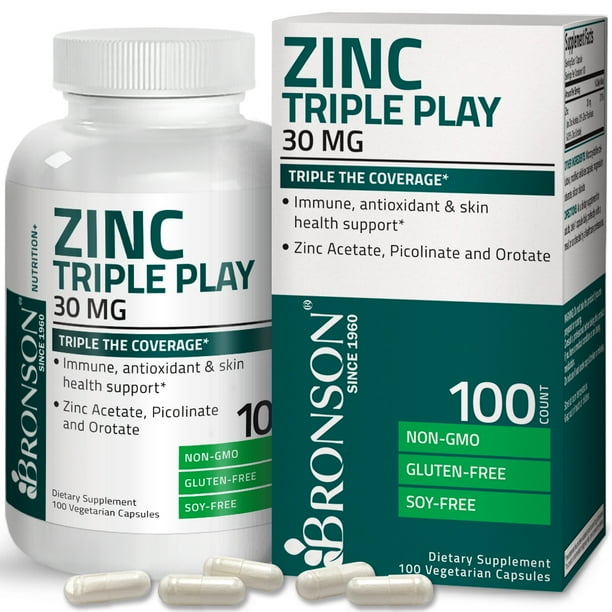 Bronson Zinc Triple Play 30 mg Triple The Coverage Zinc Acetate