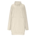 thumbnail image 4 of Floleo Robe Décontractée d'Été pour Femmes Col en V Boutonnée Manches Longues Confortable pour Usage Quotidien Couleur Unie Robes Mini Amples pour Printemps Automne (Beige, 2TG), 4 of 7