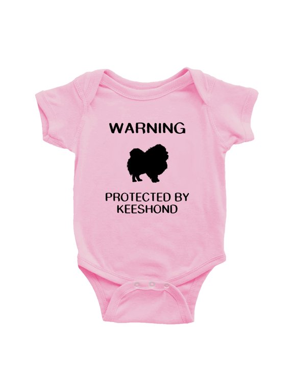 Warning: Protected by A Keeshond Dog Funny Baby Rompers Baby Clothes (Pink,0-3 Months)
