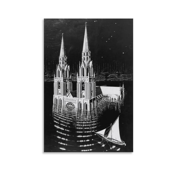 M.C. Escher The Drowned Cathedral Wall Art Poster Wall Art Picture Painting Poster Canvas Print Posters Artworks Bedroom Living Room Decor 08x12inch(20x30cm)
