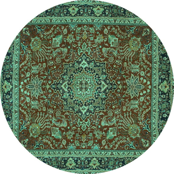 Ahgly Company Indoor Round Medallion Turquoise Blue Traditional Area Rugs, 3' Round