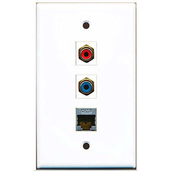 RiteAV - 1 Port RCA Red and 1 Port RCA Blue and 1 Port Shielded Cat6 Ethernet Wall Plate