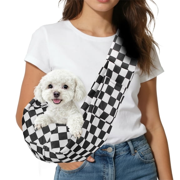 Uxcell Dog Sling Carrier for Small Dogs and Cats Up to 16.5 Lbs, Breathable Texture with Pocket Pet Cross Body Shoulder Bag, (Black White Grid, 1 Pcs) Intended for Outdoor Travel / Camp