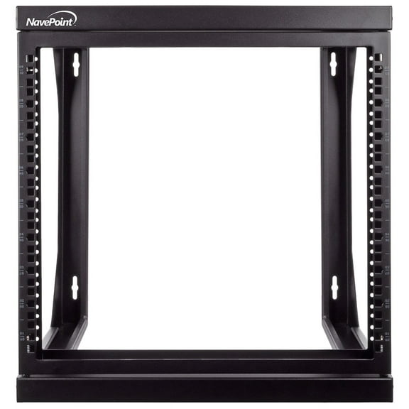 NavePoint 9U Server Rack with Swing Gate - 9U Wall Mount Rack for 19 Inch IT Equipment Open Frame Rack – Network Rack Wall Mount for AV & Server Equipment 18” Deep 9U Rack, Black