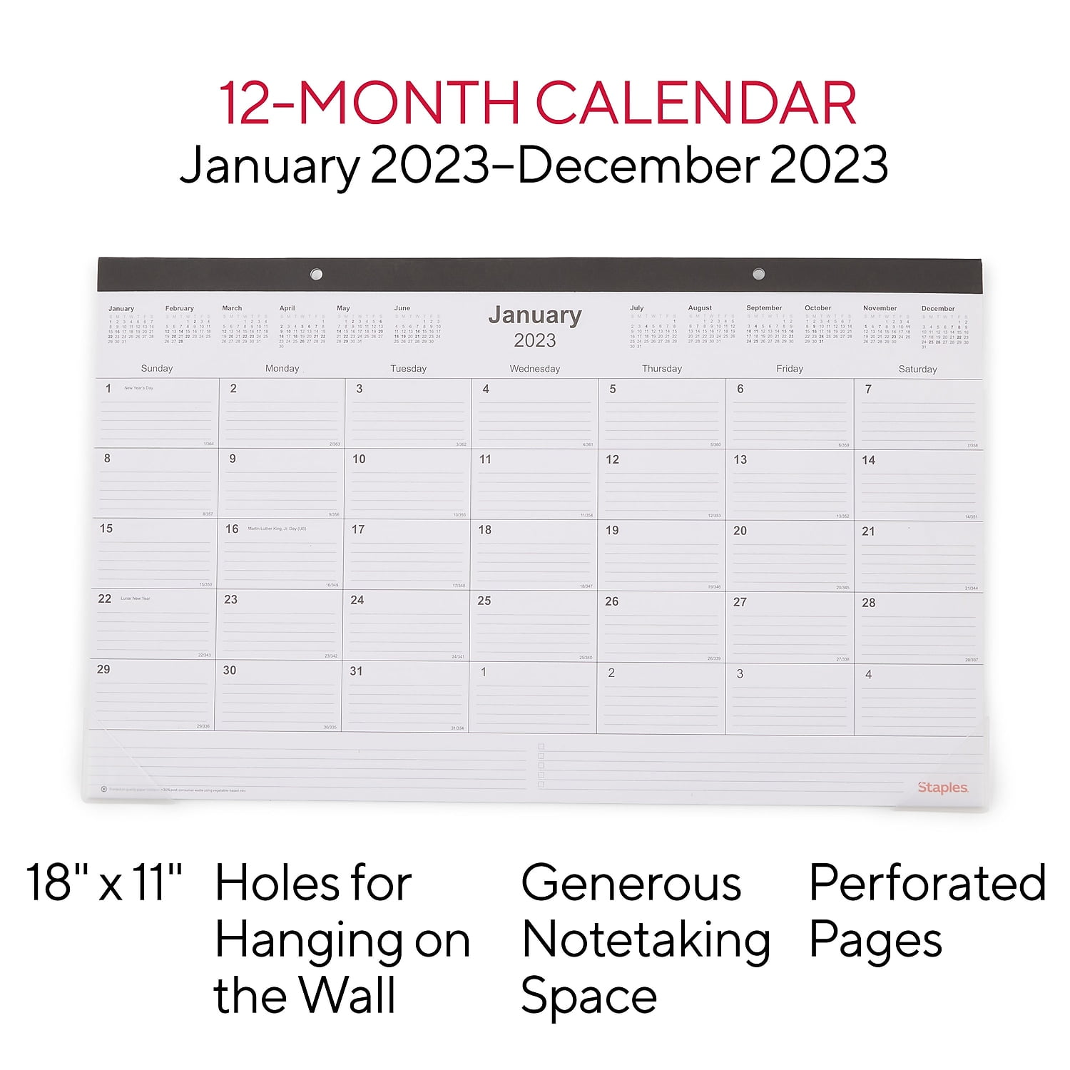 2023 Staples 11'' x 18'' Desk Pad Calendar Black (ST17392-23)
