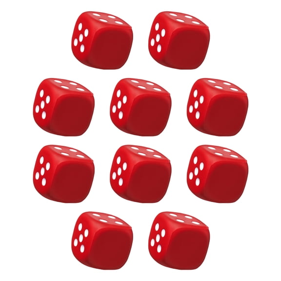10 Dice Shaped Stress Balls Pack - Square, Stress Reliever, Hand Therapy, Lightweight - Red