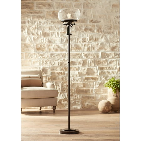 Iron Torchiere Lamp (Franklin Iron Works Industrial Torchiere Floor Lamp Oil Rubbed Bronze Clear Glass for Living Room Bedroom Office)