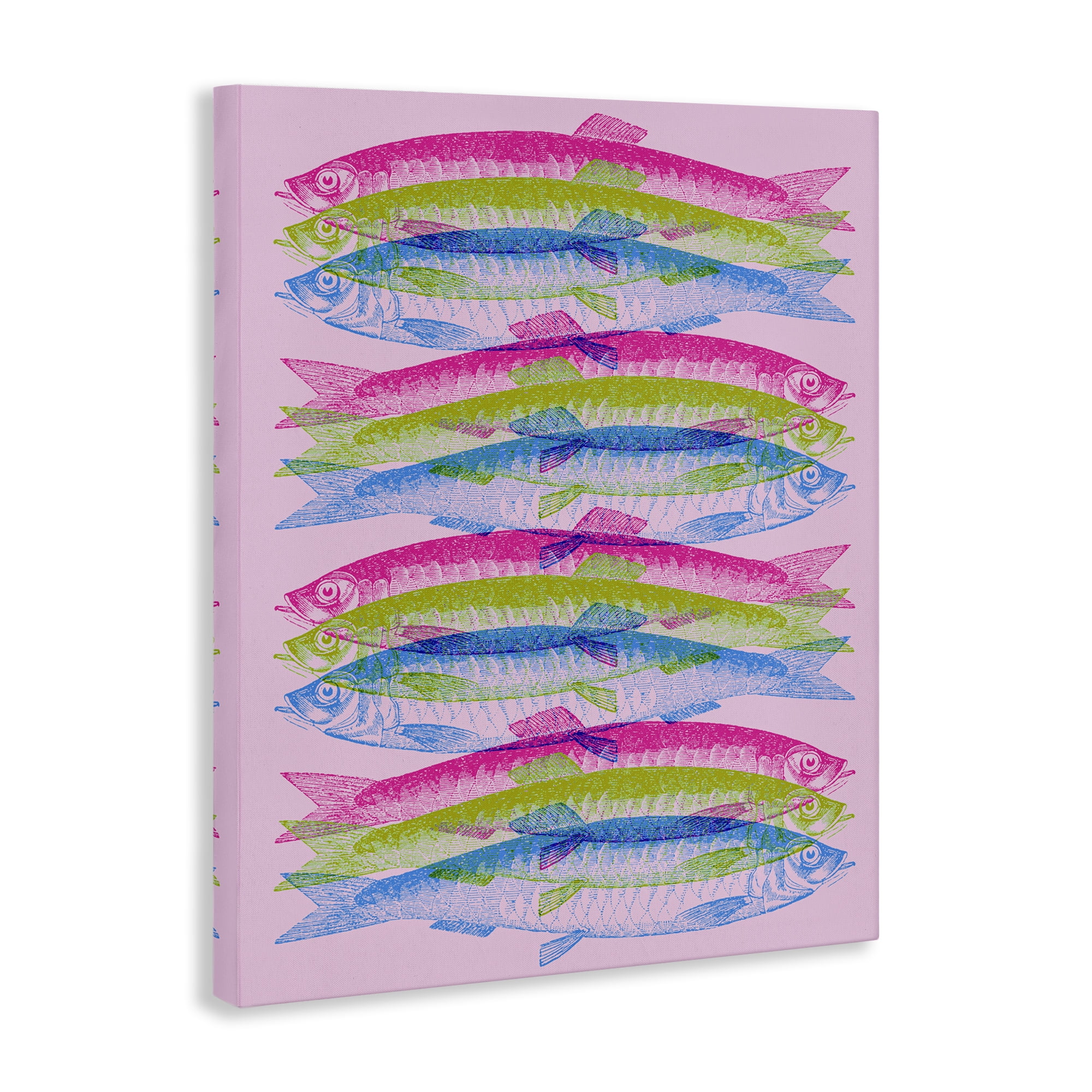 Stupell Industries Rainbow Layered Fish Animals & Insects Painting Gallery Wrapped Canvas Art Print Wall Art, 16 x 20