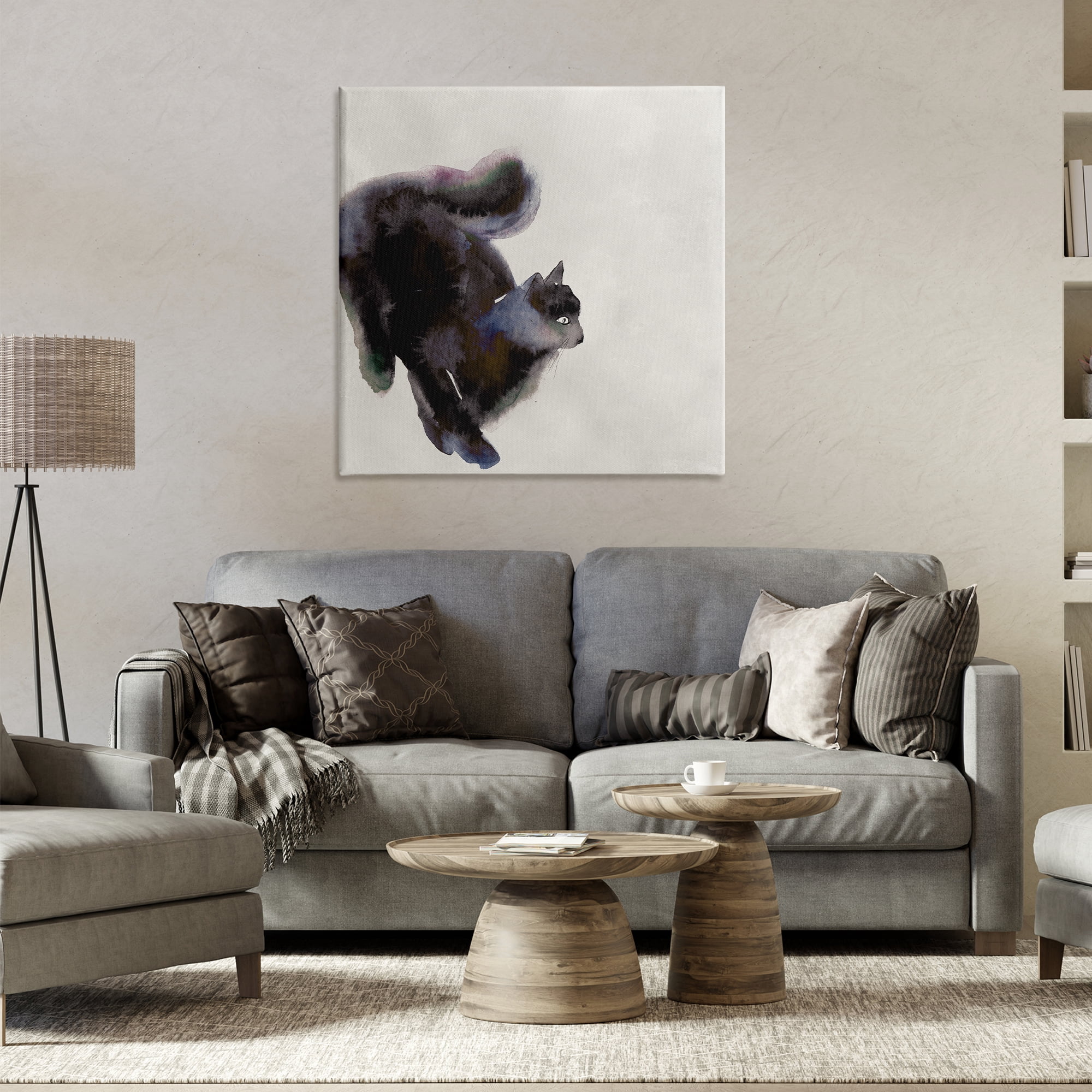 Stupell Industries Black Cat Watercolor Animals Painting Wrapped Canvas Art Print Wall Art, 30 x 30
