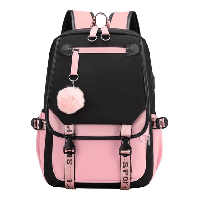 Fashion Casual Backpack with USB Charge Port Student Shoulder Bookbag (Blue)