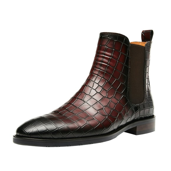 Santimon Genuine Leather Men Chelsea Boots Crocodile Pattern Ankle Boots Classic Casual Boots Brown US 9.5