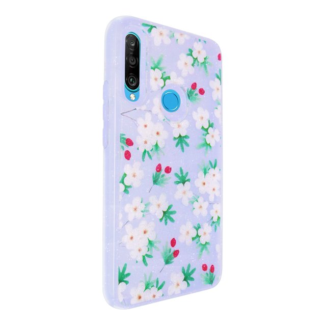 Funda de Diseño Doble Capa Selicell con Vidrio 9D para Huawei P30 Lite Flores Fondo Lila