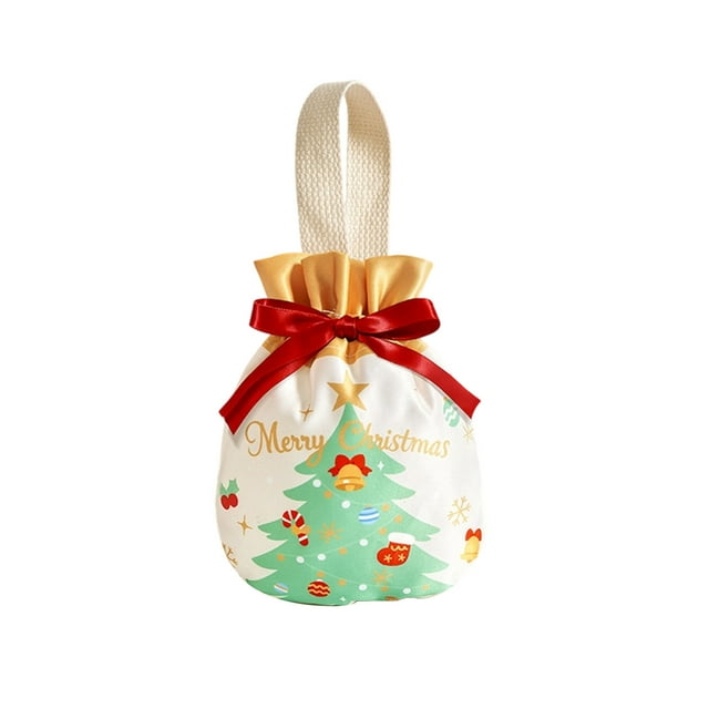 White Christmas Eve Fruit Packaging Bag With Drawstring Closure, Reusable Non-Woven Fabric And Soft Inner For Gift Wrapping And Storage 7.48X6.30X6.30In 0.11Lb