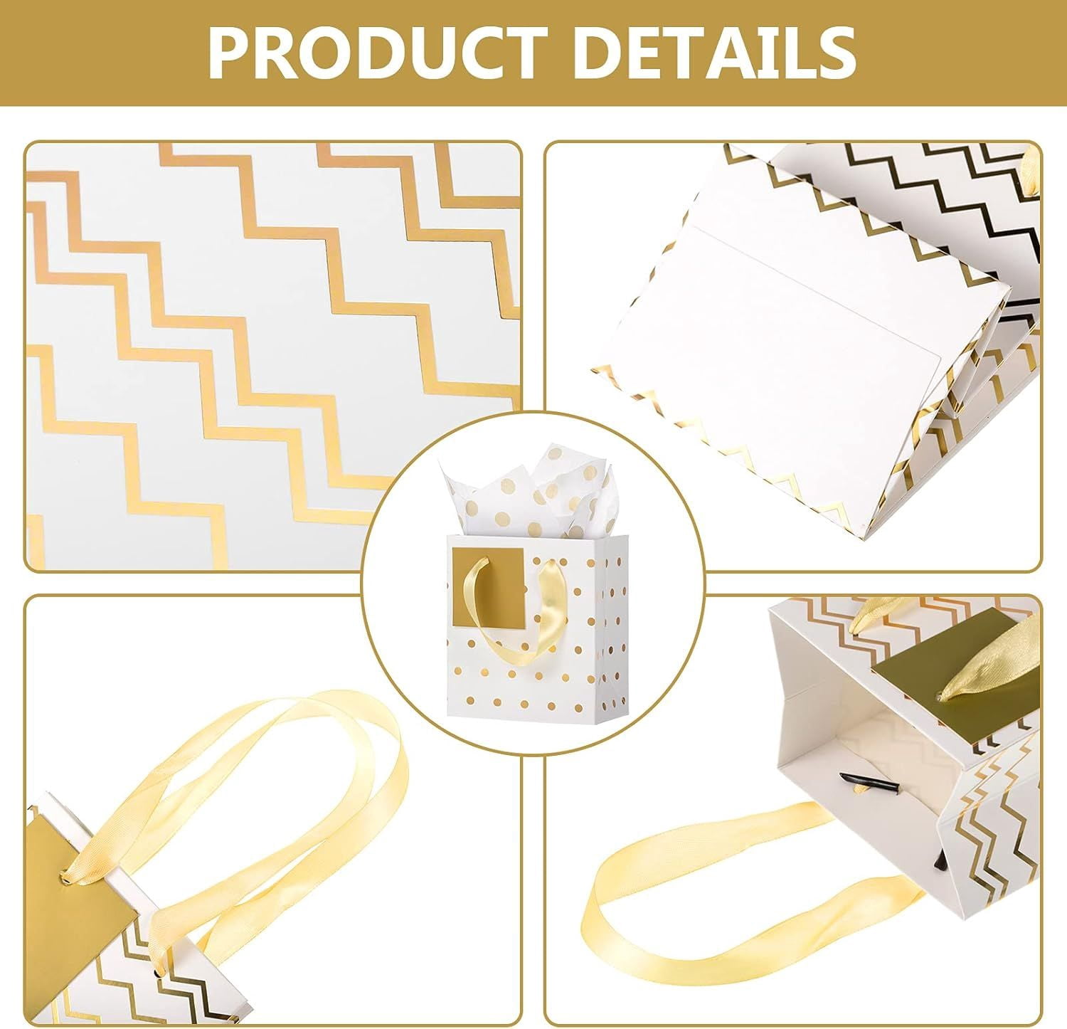12 Pack Metallic Gift Bags with Tissue Paper for Birthday Wedding Party Wrapping