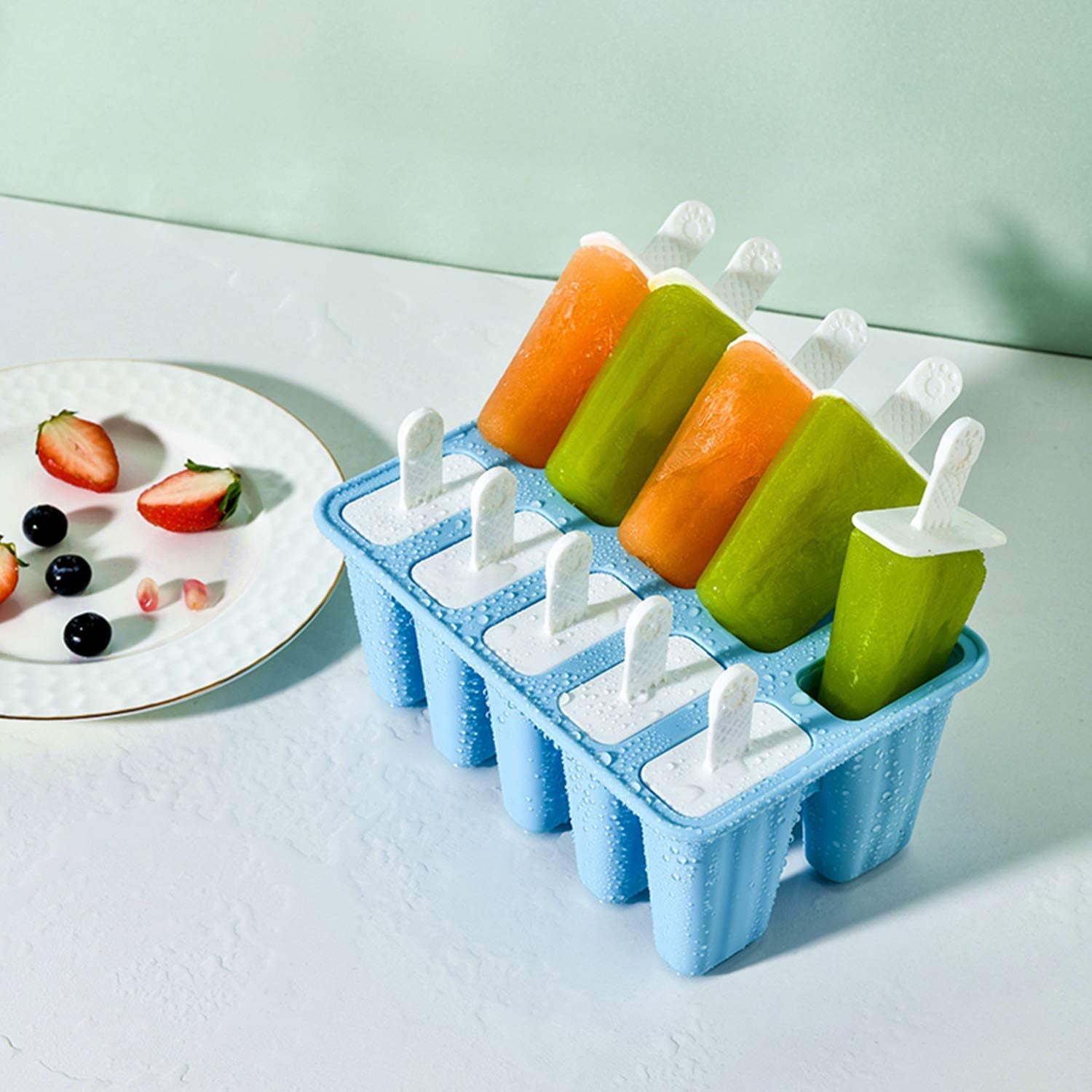 Popsicle Molds Popsicle Mold 10 Pieces Silicone Ice Pop Mold Popsicle Easy Release 10 Cavities Light Blue