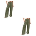 thumbnail image 2 of Pantalones de verano Jumpingount mujer holgados informales pierna ancha elásticos Verde oscuro L 2piezas, 2 of 6
