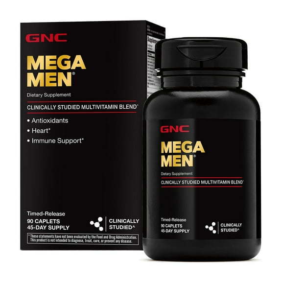 GNC Mega Men Multivitamin Caplets, Clinically Proven to Feel Better, Immune Support, Energy Support, Antioxidants, B Vitamins, Vitamin D-3, Timed Release, 90 count, 45 Count