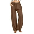 thumbnail image 3 of Swuxness Women Casual Straight Leg Pants, Womens Fall Long Pants, Women's Solid Color Loose Breathable Soft Comfortable Pants for Ladies Khaki, XXL, 3 of 5