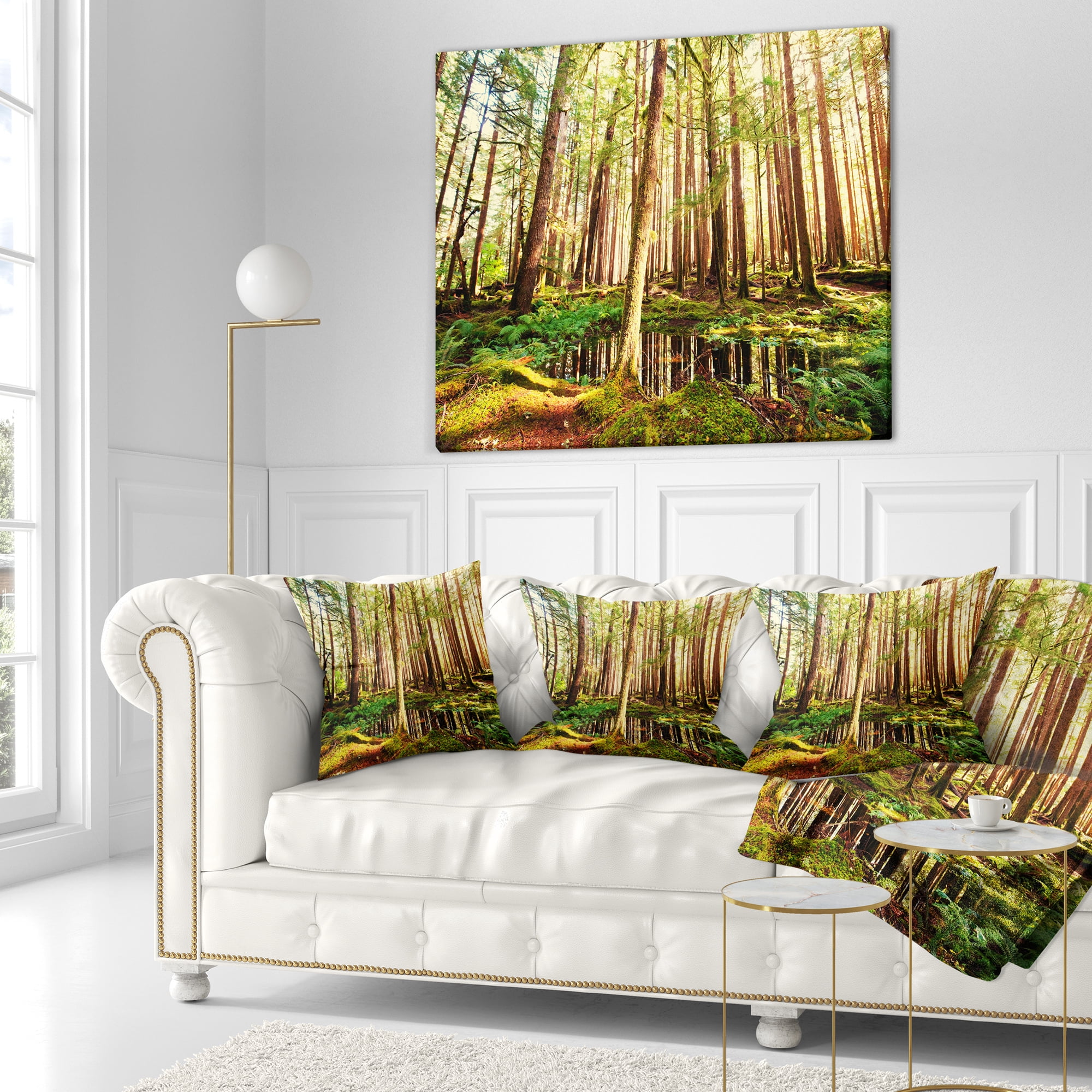 Designart Dense Trees in Green Rain Forest - Landscape Printed Throw Pillow - 16x16