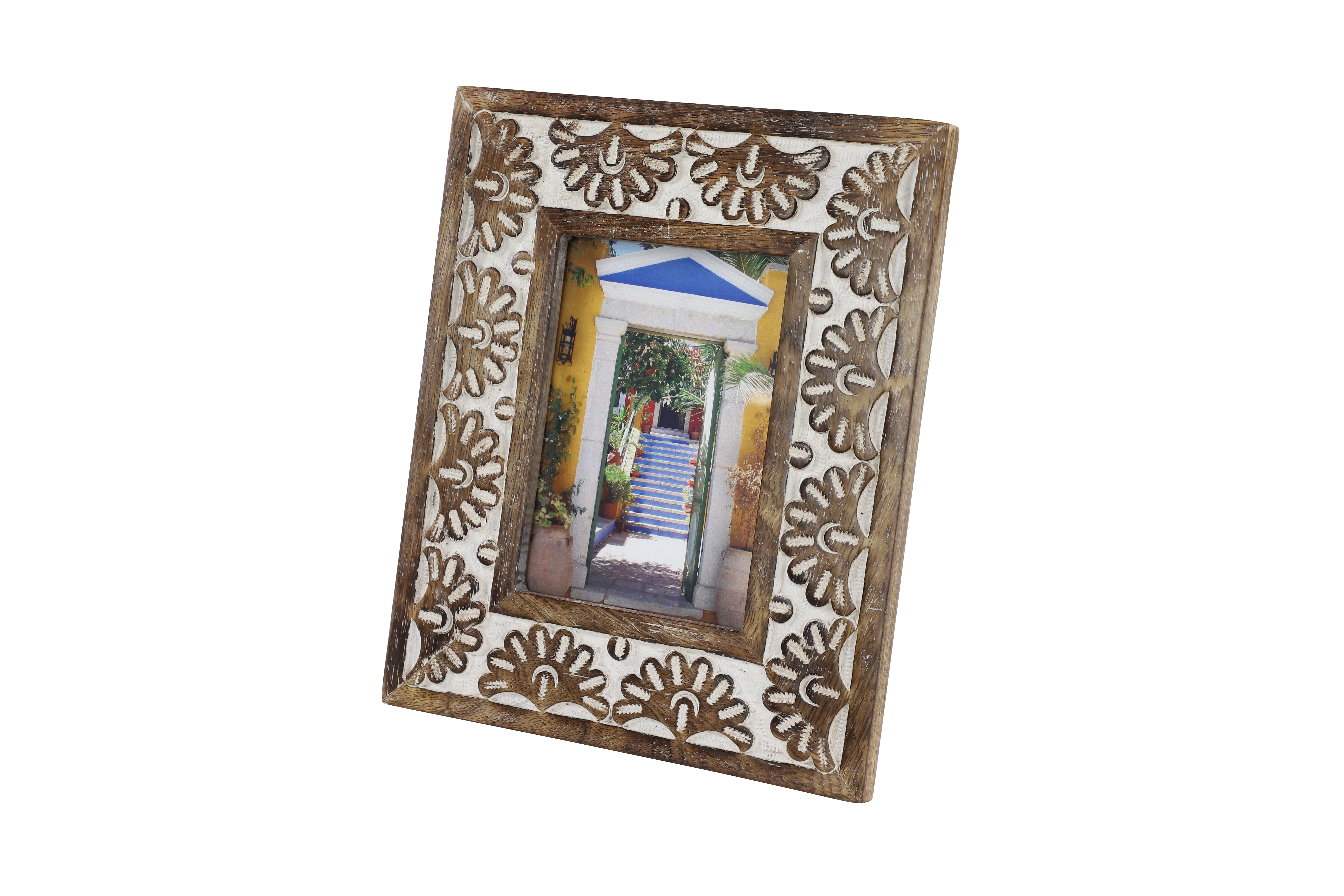 DecMode Rectangular Carved Wood Antique Floral Picture Frame with