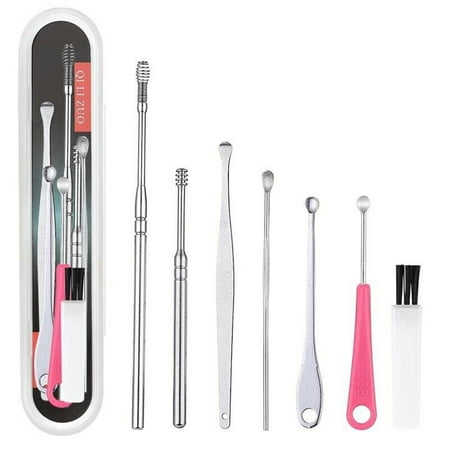 Ear Cleansing Tool Set, Innovative Spring Ear Wax Cleaner Tool Set,Ear Curette Ear Wax Remover Tool with a Cleaning Brush and Storage Box (Seven-Piece Suit)