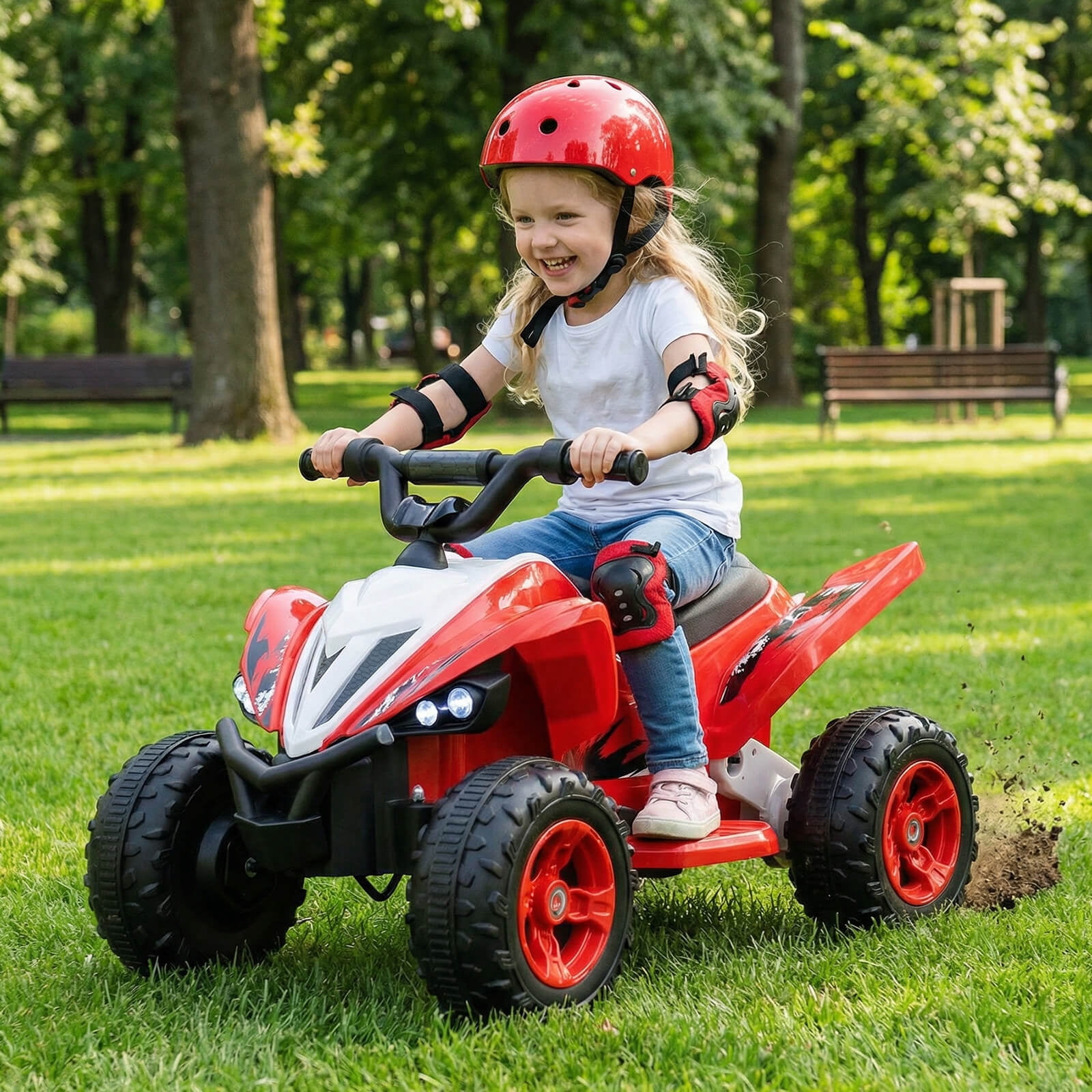 Infans 12V Quad 4 Wheeler Ride on Toy with Music, Light, USB Port, Wireless Connection