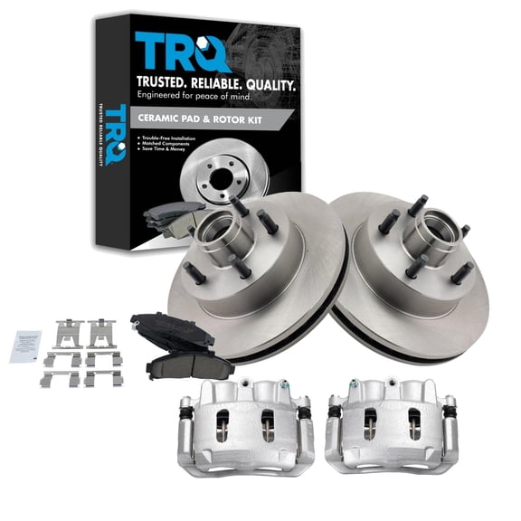 TRQ Front Brake Pad & Rotor Kit Brake Caliper Brake Pads Brake Rotor Ceramic Vented Fits Select 1998-2002 Ford Ranger 2001-2002 Mazda B2300 B3000 1998-1999 B4000