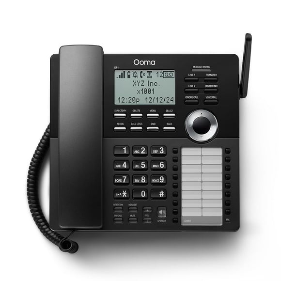 Ooma DP1-T Téléphone de Bureau d'Affaires Sans Fil. Se Connecte Sans Fil à la Station de Base Ooma Telo. Fonctionne avec Ooma Telo VoIP Internet Gratuit Service de Téléphonie à Domicile., Noir