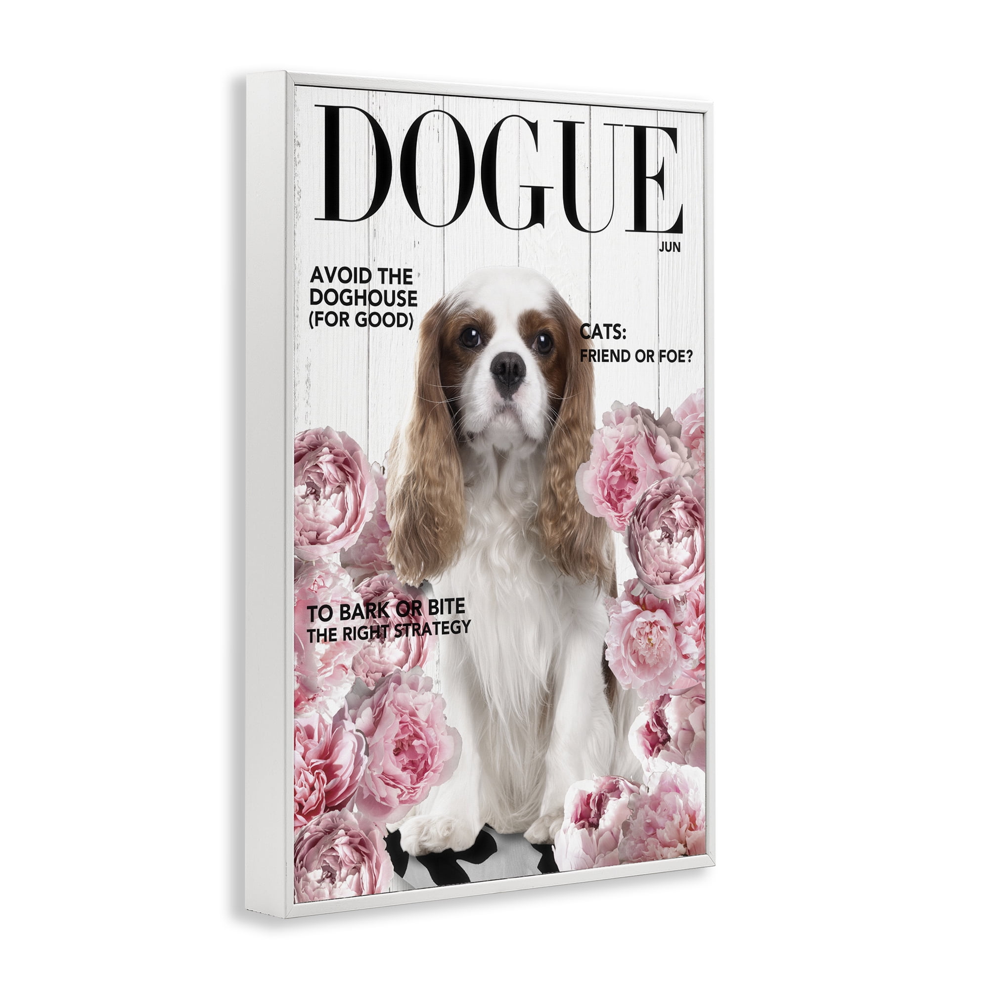 Funny Floral Dog Magazine White Framed Giclee Art, design by Sasha