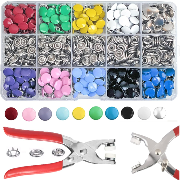Metal Snaps Buttons with Fastener Pliers Press Tool Kit for DIY Crafts Clothes Hats and Sewing for Clothing Sewing 200 Sets 10 Colors 800 Pcs