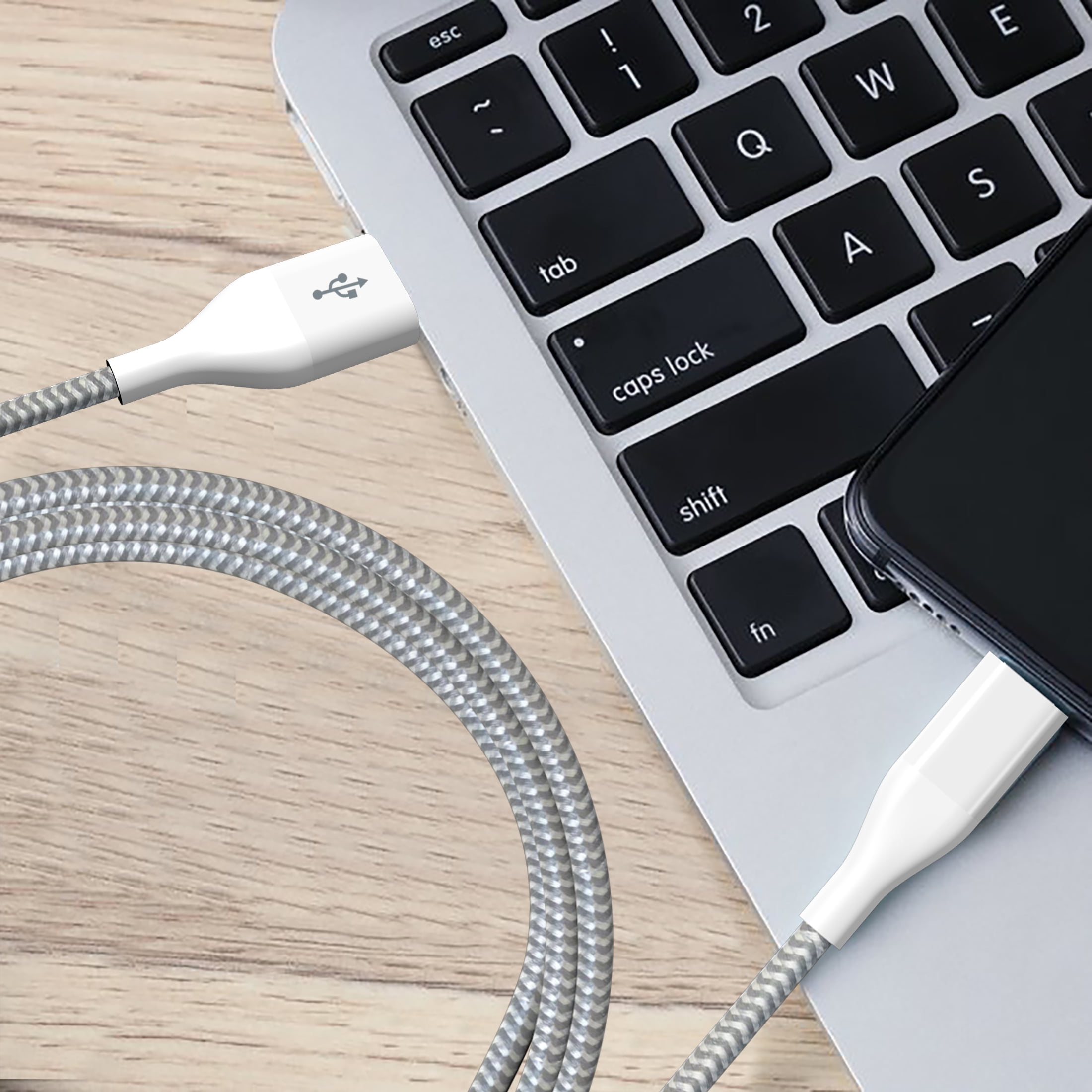 Auto Drive 6ft Lightning to USB-a Charging and Data Cable, Mfi Certificated, Braided, White