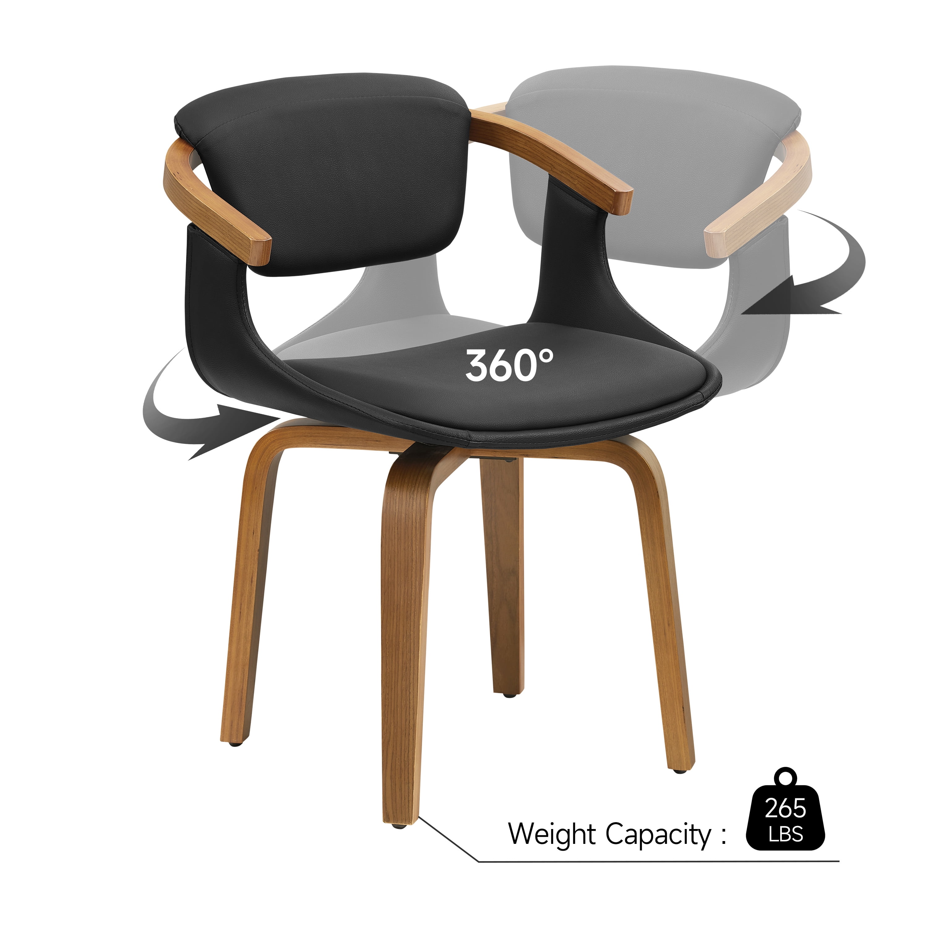 Art Leon Office Chair, Faux Leather Swivel Desk Chair with Wood Legs, Black